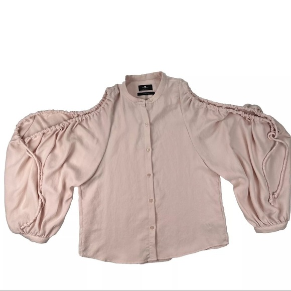 7 for All Mankind Sz Small Off Shoulder Puff Sleeve Boho Cottagecore Fairy Soft - Picture 2 of 12